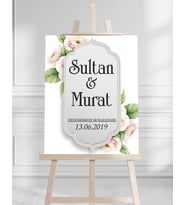 Söz Nişan Düğün İçin 50x70 Karşılama Panosu - Siyah Altın Desenli