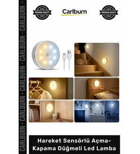 Hareket Sensörlü Açma-Kapama Düğmeli Beyaz ve Gün Işığı Yanabilen Çok Amaçlı Led Lamba