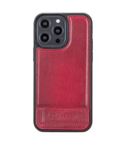 Bouletta Apple iPhone 14 Pro Max Uyumlu Deri Standlı Kapak V4EF (Kırmızı)