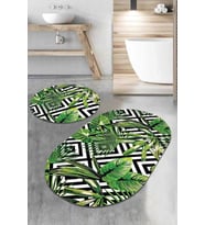 Yeşil Yapraklı Desen Oval Banyo Klozet Paspas Seti BS079