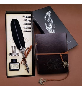 Tüylü Kalem ve Deri Defter Set