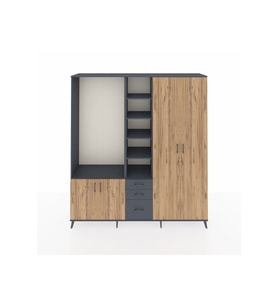 Hyperion Dolap 13 Raflı 3 Çekmeceli 4 Kapaklı 220x44x243 Antrasit-Çam/Antrasit