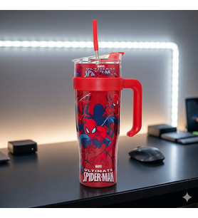 Spider-Man Pipetli Çelik Termos 1200ml - Miles Morales Tasarımlı Sızdırmaz Dev Boy Mug Kupa Matara (Kırmızıyeşil)