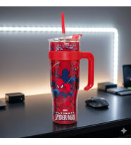 Spider-Man Pipetli Çelik Termos 1200ml - Miles Morales Tasarımlı Sızdırmaz Dev Boy Mug Kupa Matara (Kırmızıyeşil)