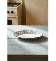 Acar Vintage Garden Mavi Çiçek Desenli Beyaz Porselen Oval Tabak 19 cm