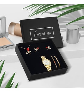 Forentina Kurdela Modeli Kırmızı Taşlı Takı Seti- Saat Hediye Set PS2360
