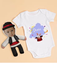 BK Kids Kişiye Özel Fotoğraflı Bebek Yastık ve Bebek Body Zıbın Hediye Seti - Model 35