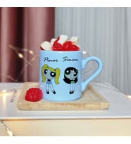 Power Puff Girls Tasarımlı Kişiye Özel Mavi Türk Kahvesi Fincan