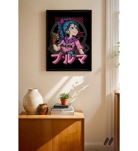 Dragon Ball Bulma Anime Poster, Siyah Çerçeveli Duvar Tablosu - Anime Severlere Özel