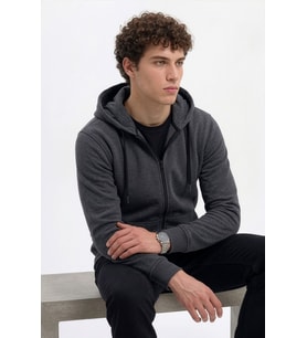 Erkek Fermuarlı Kapüşonlu Cepli İçi Polarlı Sweatshirt