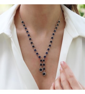 Kök Safir Taşlı Otantik Gümüş Kolye