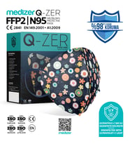 Qzer Lacivert Çiçek Desenli FFP2 N95 Maske - 10 Adet