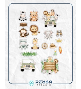 Sevimli Safari Hayvanları Sticker Set 1 16 Parça Telefon, Tablet, Defter, Laptop Sticker