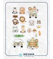 Sevimli Safari Hayvanları Sticker Set 1 16 Parça Telefon, Tablet, Defter, Laptop Sticker