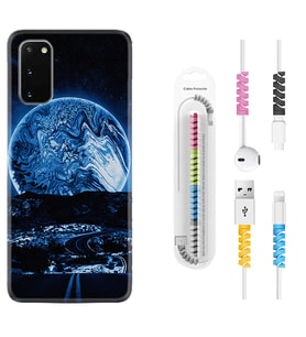 Samsung A02S A03S A10 A12 A13 A21S A22 Kılıf Kablo Koruma Spiral Silikon Mavi Gece 1605