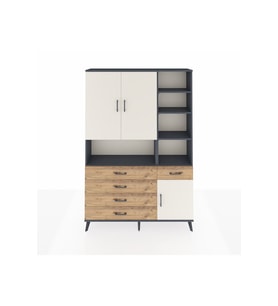 Arges Dolap 8 Raflı 5 Çekmeceli 3 Kapaklı 132x30x195 Antrasit-Aytaşı/Çam