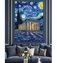 Van Gogh yıldızlı gece illüstrasyonu Dekoratif Kanvas - Mdf Ahşap Tablo