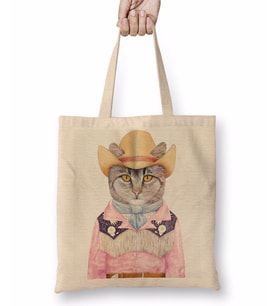 Süslü Kedi Cats Bez Çanta Uzun Saplı