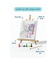 Kanatlı Unicorn Temalı Çocuk Boyama Tuvali – Şövaleli Eğitici Boyama Seti 20x20 cm