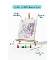 Kanatlı Unicorn Temalı Çocuk Boyama Tuvali – Şövaleli Eğitici Boyama Seti 20x20 cm