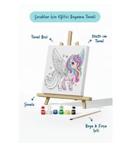 Kanatlı Unicorn Temalı Çocuk Boyama Tuvali – Şövaleli Eğitici Boyama Seti 20x20 cm