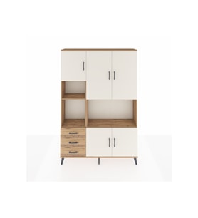 Arges Dolap 9 Raflı 3 Çekmeceli 5 Kapaklı 132x30x195 Çam-Aytaşı/Çam