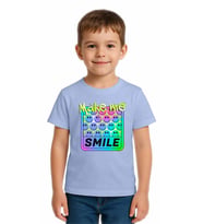 Unisex Smile Baskılı Çocuk Tişört pamuklu penye kumaş (Mavi)