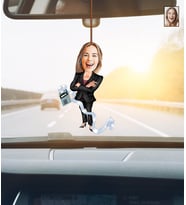 Kişiye Özel Karikatürlü Muhasebeci Ahşap Araba Dikiz Ayna Süsü