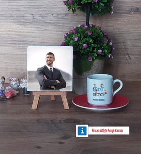Rehber Öğretmen Fotoğraflı Dekoratif Taş, Ahşap Altlıklı Türk Kahvesi Fincanı Hediye Öğretmenler Günü Hediyesi (Model 3)