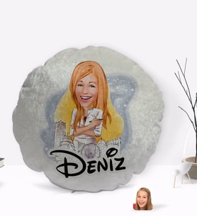 BK Gift Kişiye Özel İsimli Kadın Mimar Karikatürlü Yuvarlak Dekoratif Kırlent Yastık-1