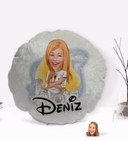 BK Gift Kişiye Özel İsimli Kadın Mimar Karikatürlü Yuvarlak Dekoratif Kırlent Yastık-1