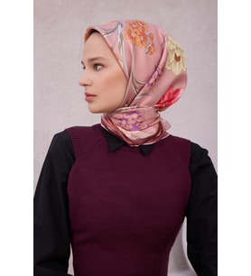 Çiçek Desen İpek Twill Eşarp 4219D01 (A.Pudra)