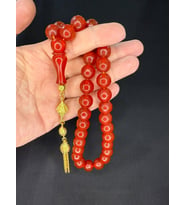 SEVGİLİYE ÖZEL HEDİYE SIKMA ÇUBUK KEHRİBAR TESBİH KÜRE KESİM KIRMIZI RENK 14MMX13MM H-1777. (Çok Renkli)