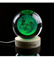 Kişiye Özel Işıklı Ahşap Kaideli Dolunay Temalı Cam Küre 8cm*6cm
