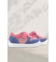 Rakerplus Bob Hakiki Deri Pembe Mavi Barefoot Cırtlı Lastikli Bebek Sneaker Ayakkabı