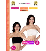 #Bandeo Seamless Toparlayıcı Kadın Basic Örme Dikişsiz Pedsiz Bandeo Büstiyer 2'li Set (Siyah-Bej)