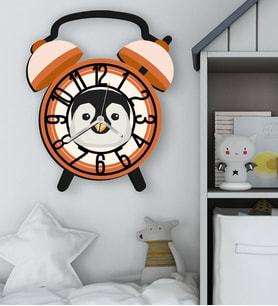 BK Gift Hayvan Figürlü Turuncu Retro Çalar Saat Tasarımlı Kabartma Figürlü Ahşap Çocuk Duvar Saati-6, Ev Dekoru, Çocuk Odası Aksesuar
