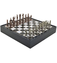 GiftHome Metal MISIR Satranç Takımı Antik ve Mermer Desenli MDF Sandıklı Satranç Tahtası (36X36X6 cm.)
