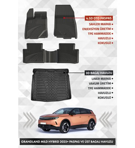 Opel Grandland Mild Hybrid 2025+ Uyumlu 4.5D SAHLER Premium Havuzlu Paspas ve Liner Marka 3D ÜST Bagaj Havuzu