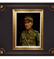 Altın Varaklı Çerçeveli Paspartulu Atatürk Tablo z4841 (Gold)