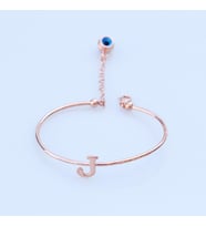 Rose Gold Kaplama Nazar Boncuklu J Harfi Gümüş Bileklik