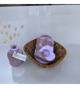 Studio Moon's Kahverengi &Lila 3'lü Set Dekoratif Vazo, Kalp Tealight Mumluk & Dekoratif Tabak