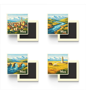 Muş - Baskılı Buzdolap Magneti Kare - 9x9 cm - 4 Adet