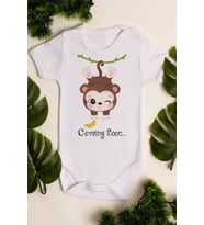 Unisex Beyaz Bebek Maymun Baskılı Çıtçıtlı Body