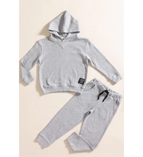 2'li Kapişonlu Koyu Gri Waffle Sweat Jogger Alt Üst Takım
