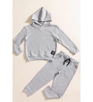 2'li Kapişonlu Koyu Gri Waffle Sweat Jogger Alt Üst Takım