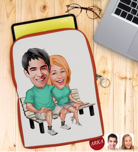 BK Gift Kişiye Özel Sevgililer Karikatürlü Taşınabilir Koruyucu Tablet Kılıfı & Organizer Çanta - Turuncu-55