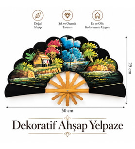 Dekoratif Ahşap Yelpaze Duvar Süsü – El İşçiliği Görünümlü Şık Ev ve Ofis Dekorasyonu