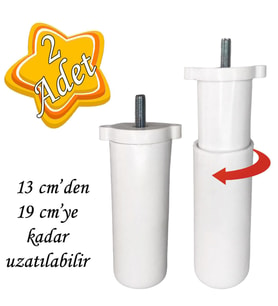 2 Adet Ayarlı Destek Ayağı 13 X 19 Cm Beyaz Gizli Mobilya Kanepe Baza Koltuk Ayakları Metrik 8 Civatalı İnce Diş