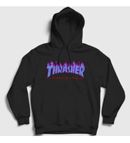 Presmono Unisex Beyaz Logo V2 Thrasher Kapüşonlu Sweatshirt 278503tt (Siyah)